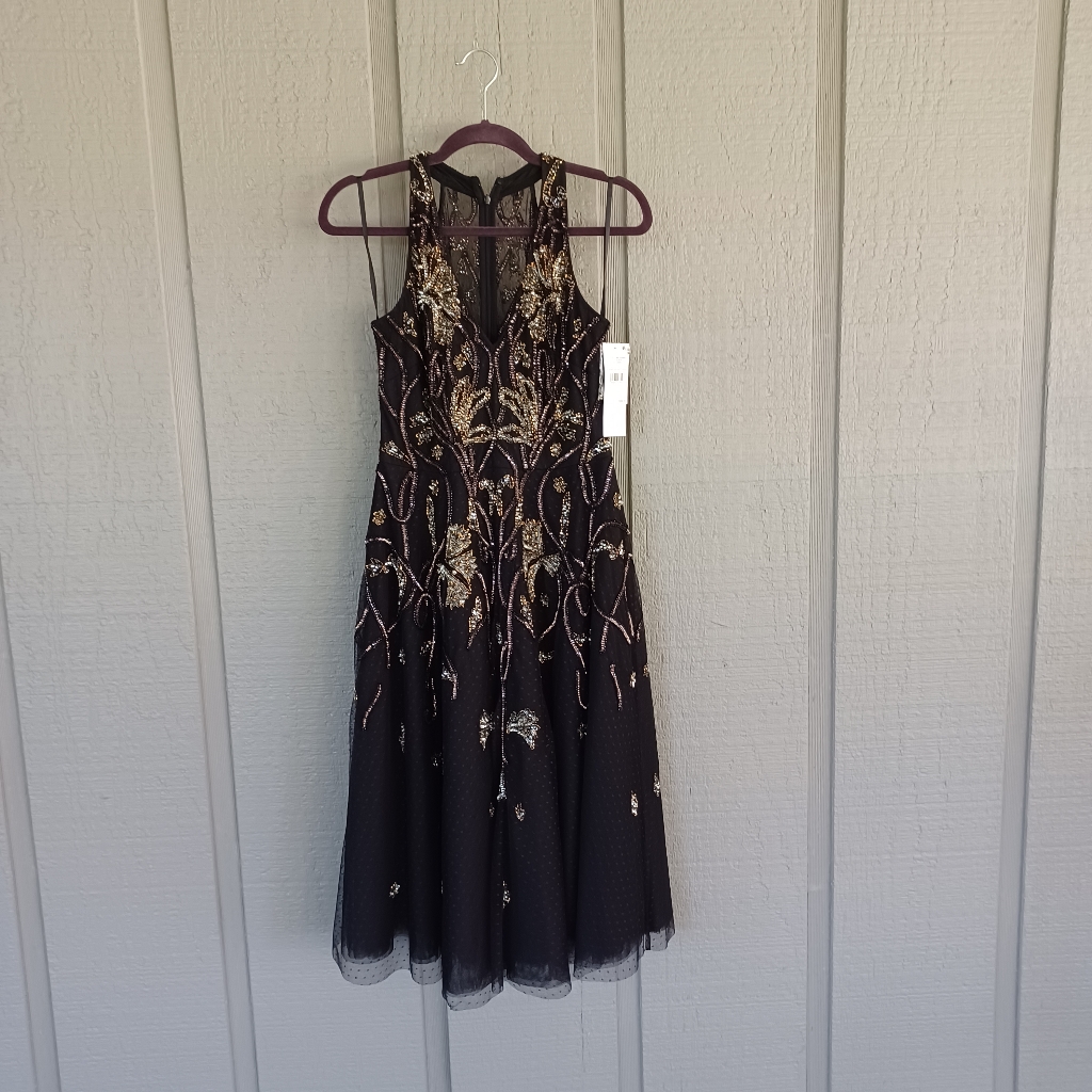 Aidan Mattox Women Beaded Midi Fit And Flare Dress Size 6 Party Sleeveless Tulle